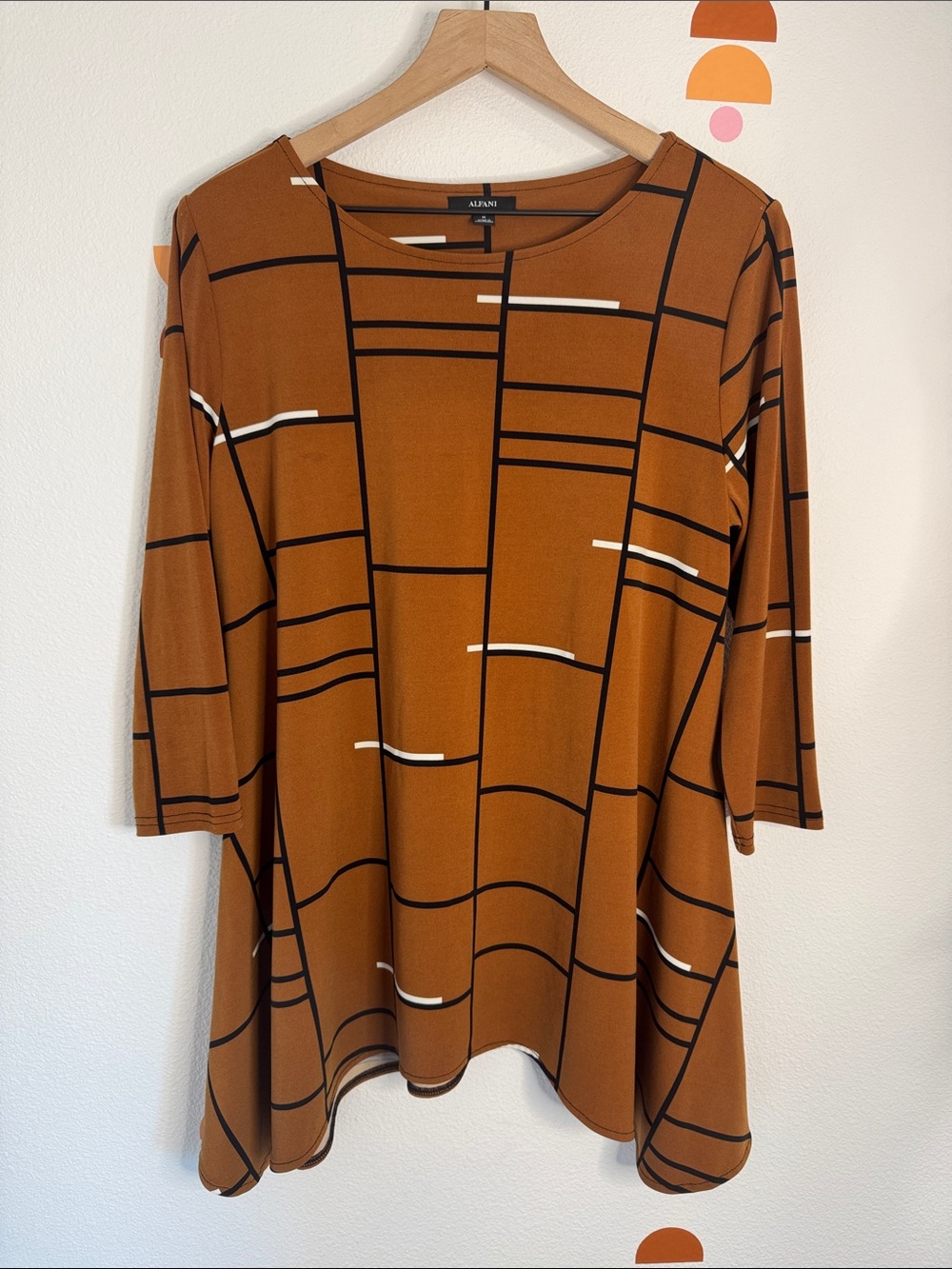 Alfani Rust Geometric Tunic Top N0256